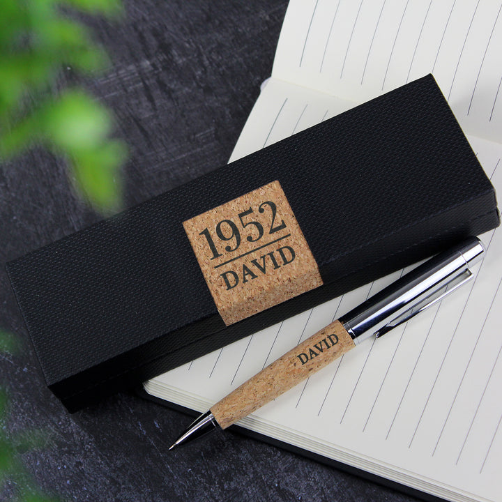 Buy Personalised Large Date & Name Cork Pen Set available now at www.giftsfinder.co.uk