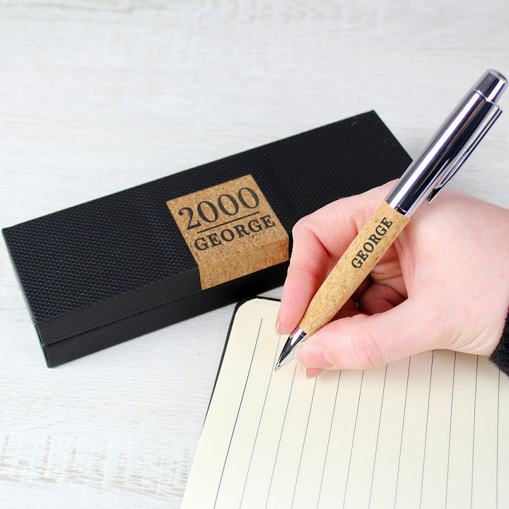 Buy Personalised Large Date & Name Cork Pen Set available now at www.giftsfinder.co.uk