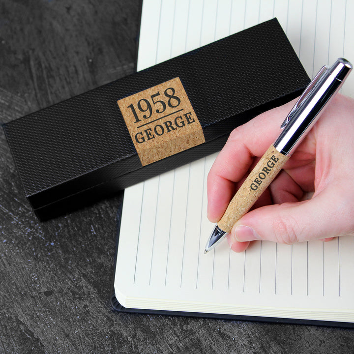 Buy Personalised Large Date & Name Cork Pen Set available now at www.giftsfinder.co.uk