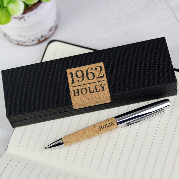 Buy Personalised Large Date & Name Cork Pen Set available now at www.giftsfinder.co.uk