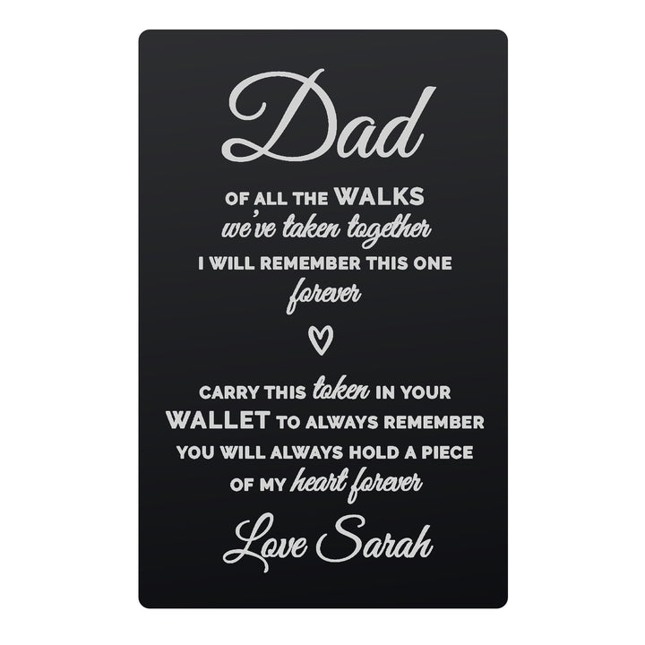 Buy Personalised Of All The Walks Black Wallet Card at www.giftsfinder.co.uk