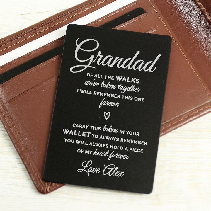 Buy Personalised Of All The Walks Black Wallet Card at www.giftsfinder.co.uk