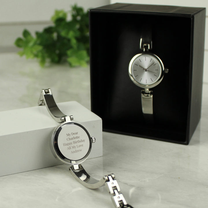 Personalised Silver Ladies Watch With Silver Slider Clasp in gift category Personalised Watches