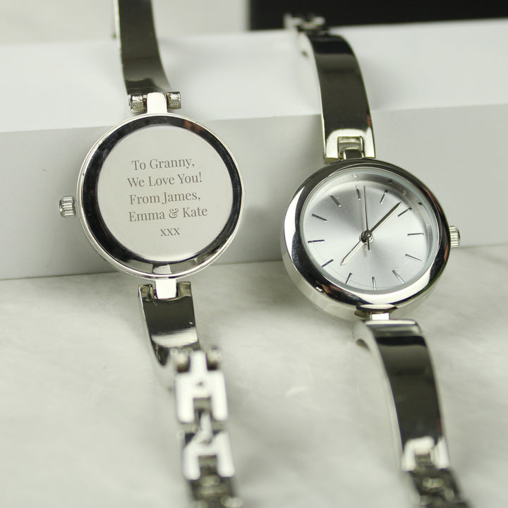 Personalised Silver Ladies Watch With Silver Slider Clasp in gift category Personalised Watches