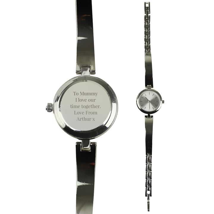 Personalised Silver Ladies Watch With Silver Slider Clasp in gift category Personalised Watches