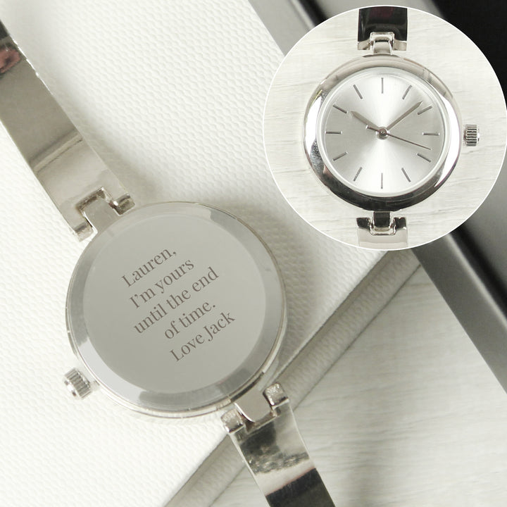 Personalised Silver Ladies Watch With Silver Slider Clasp in gift category Personalised Watches