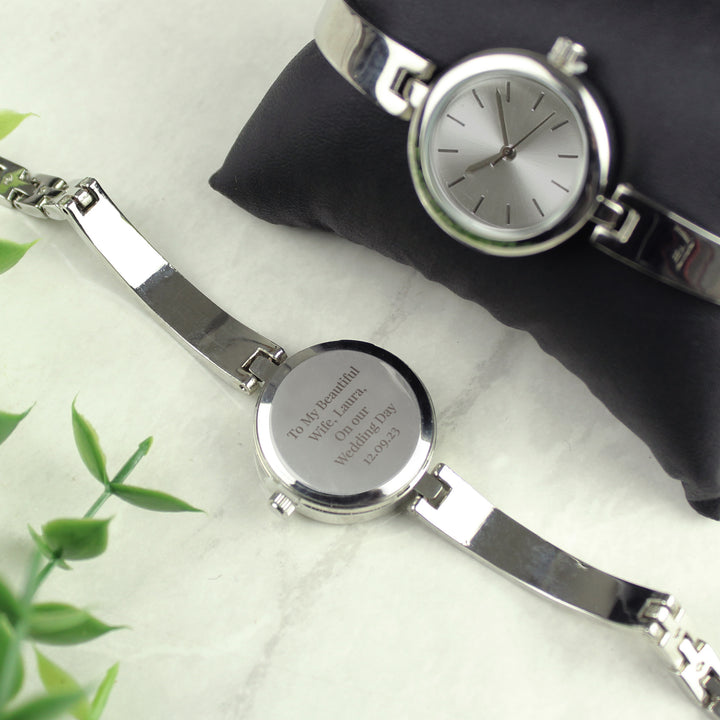 Personalised Silver Ladies Watch With Silver Slider Clasp in gift category Personalised Watches