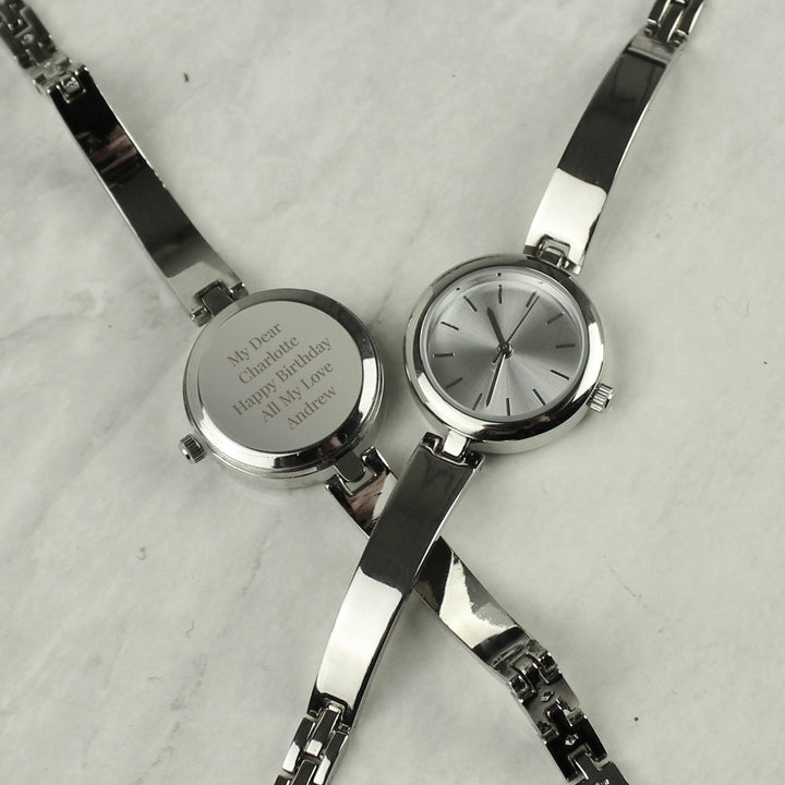 Personalised Silver Ladies Watch With Silver Slider Clasp in gift category Personalised Watches