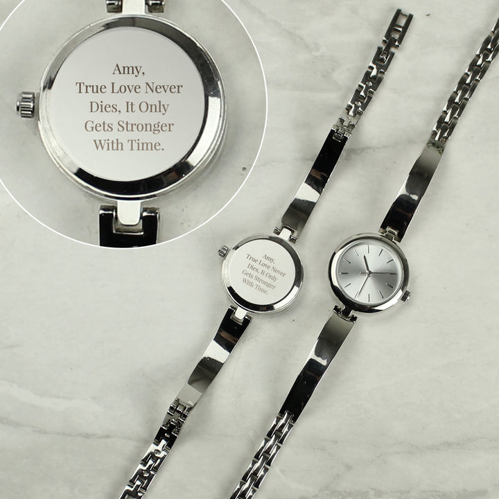 Personalised Silver Ladies Watch With Silver Slider Clasp in gift category Personalised Watches