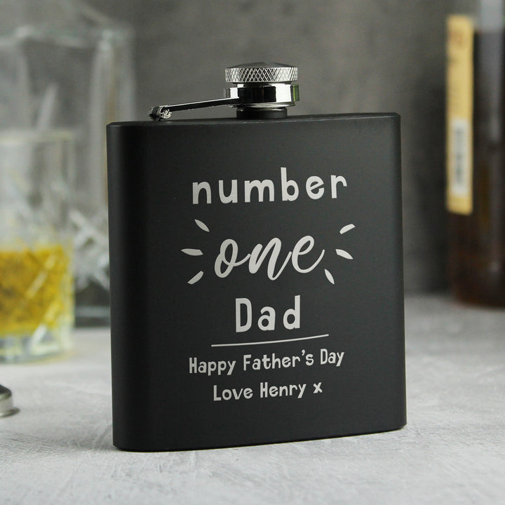 Buy Personalised Number One Black Hip Flask - Father's Day gift at www.giftsfinder.co.uk