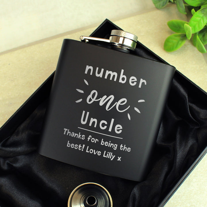 Buy Personalised Number One Black Hip Flask - Father's Day gift at www.giftsfinder.co.uk