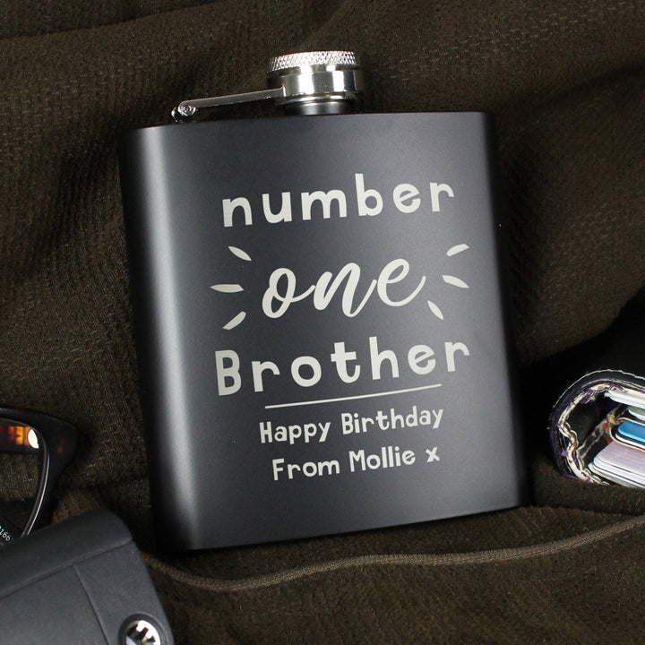 Buy Personalised Number One Black Hip Flask - Father's Day gift at www.giftsfinder.co.uk