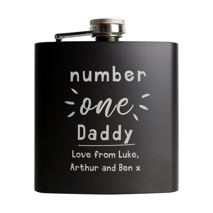 Buy Personalised Number One Black Hip Flask - Father's Day gift at www.giftsfinder.co.uk