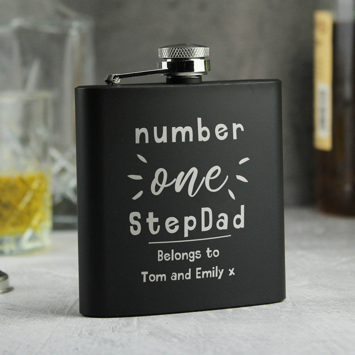 Buy Personalised Number One Black Hip Flask - Father's Day gift at www.giftsfinder.co.uk