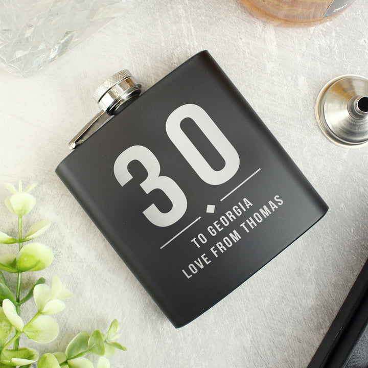 Buy Personalised Big Numbers Black Hip Flask available now at www.giftsfinder.co.uk