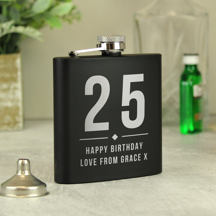 Buy Personalised Big Numbers Black Hip Flask available now at www.giftsfinder.co.uk