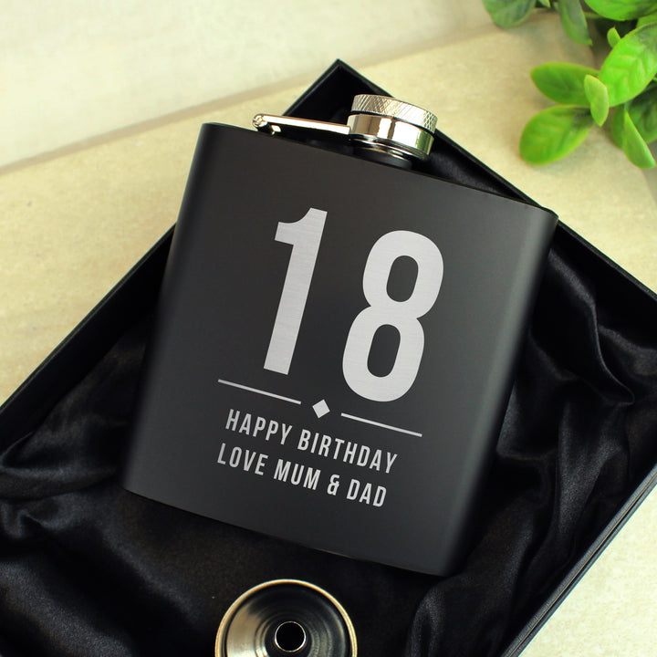 Buy Personalised Big Numbers Black Hip Flask available now at www.giftsfinder.co.uk