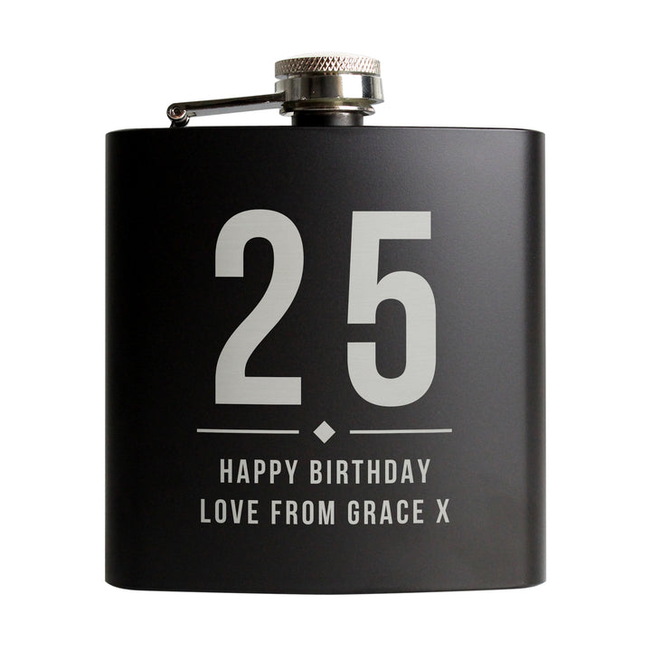 Buy Personalised Big Numbers Black Hip Flask available now at www.giftsfinder.co.uk