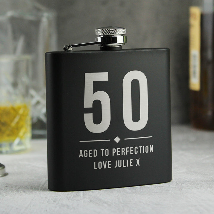 Buy Personalised Big Numbers Black Hip Flask available now at www.giftsfinder.co.uk