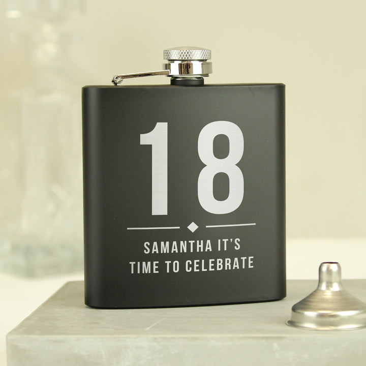 Buy Personalised Big Numbers Black Hip Flask available now at www.giftsfinder.co.uk