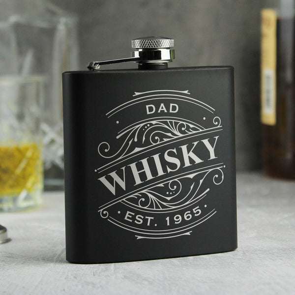 Personalised Spirit Black Hip Flask - Father's Day gift in gift category Personalised Hip Flasks