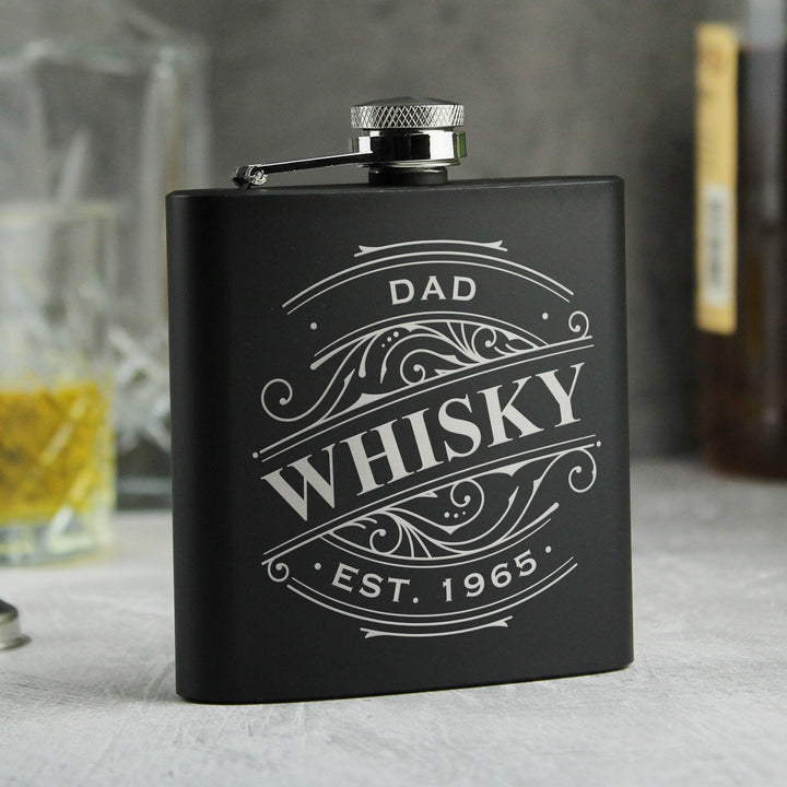 Personalised Spirit Black Hip Flask - Father's Day Gift - part of the Gifts Finder Personalised Hip Flasks collection