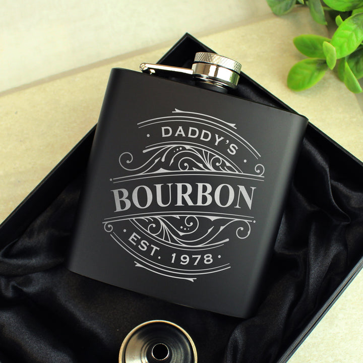 Personalised Spirit Black Hip Flask - Father's Day Gift - part of the Gifts Finder Personalised Hip Flasks collection