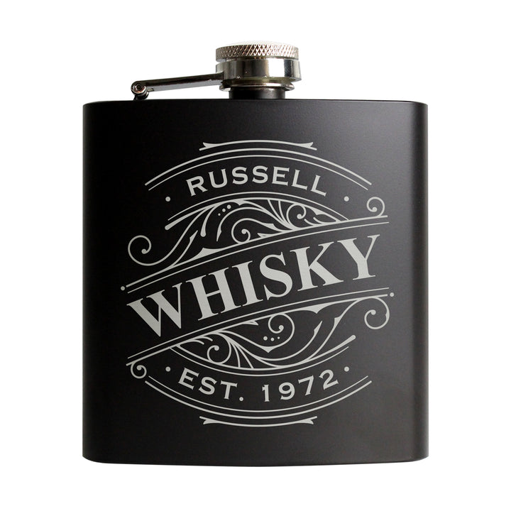 Personalised Spirit Black Hip Flask - Father's Day Gift - part of the Gifts Finder Personalised Hip Flasks collection