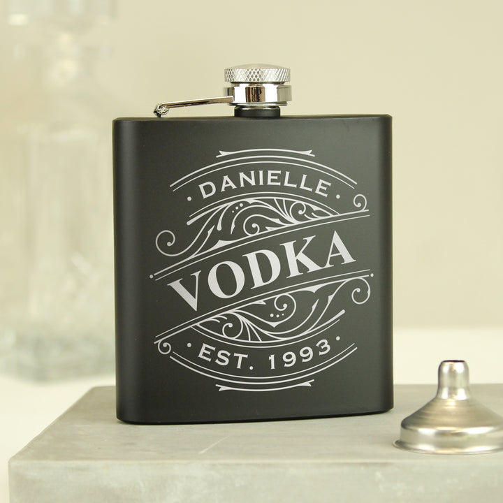 Personalised Spirit Black Hip Flask - Father's Day Gift - part of the Gifts Finder Personalised Hip Flasks collection