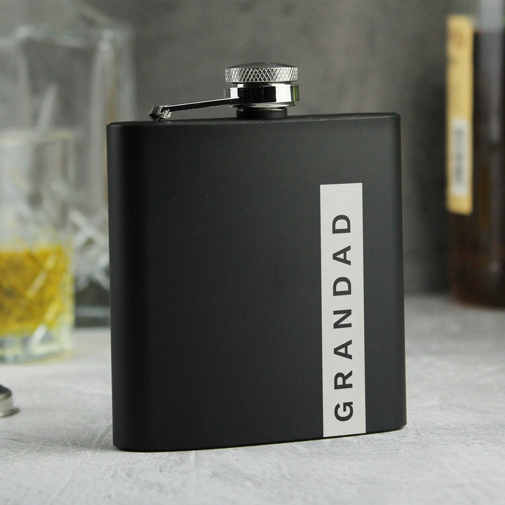 Buy Personalised Name Only Black Hip Flask - Father's Day gift at www.giftsfinder.co.uk