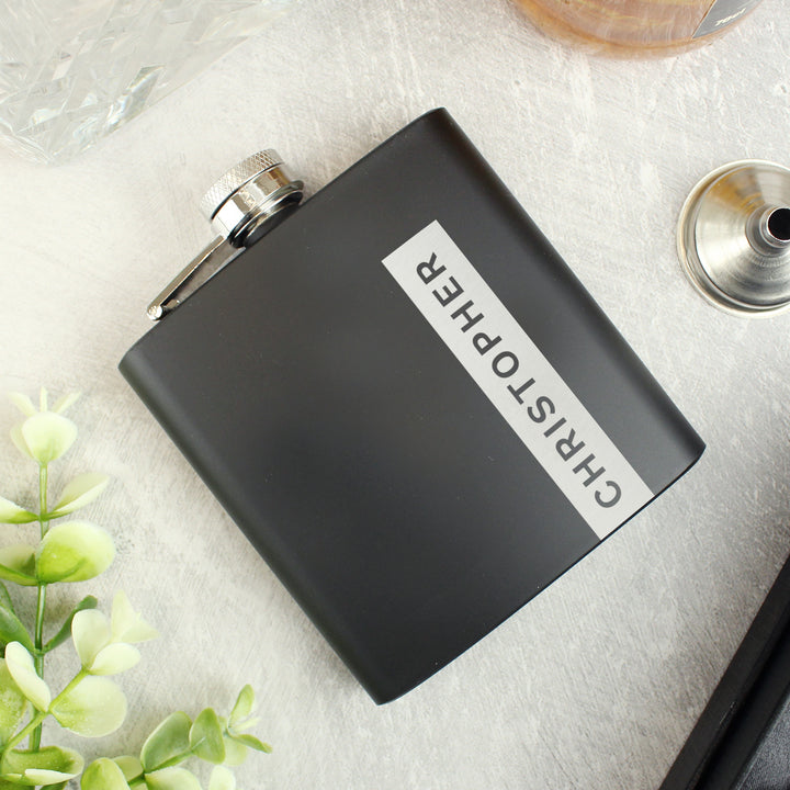 Buy Personalised Name Only Black Hip Flask - Father's Day gift at www.giftsfinder.co.uk