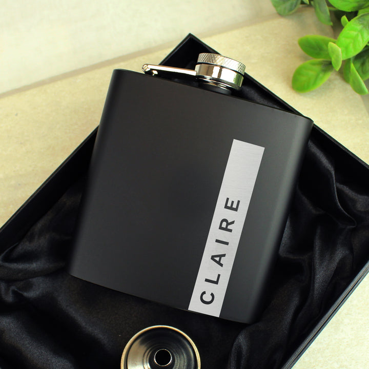 Buy Personalised Name Only Black Hip Flask - Father's Day gift at www.giftsfinder.co.uk