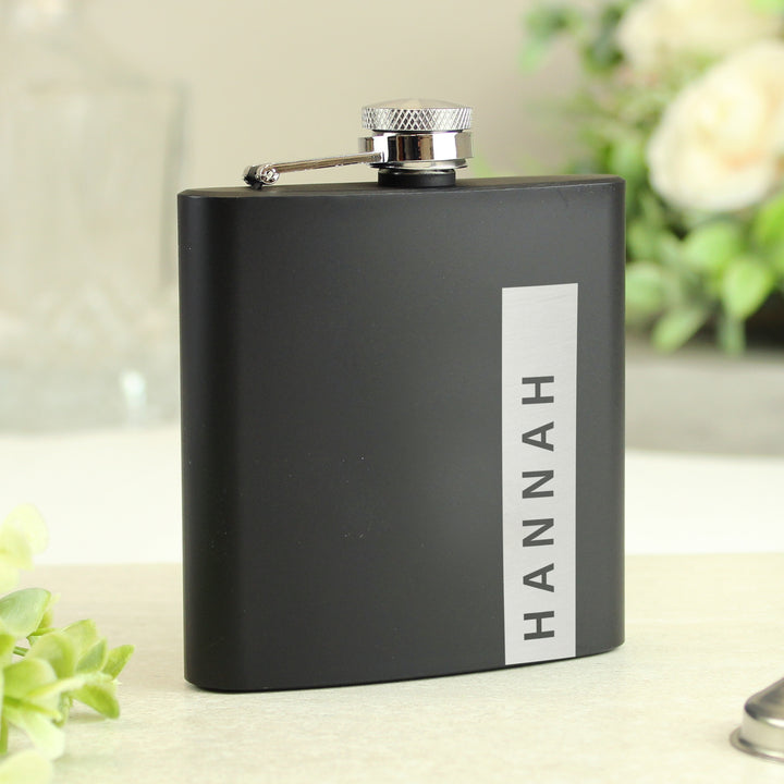 Buy Personalised Name Only Black Hip Flask - Father's Day gift at www.giftsfinder.co.uk