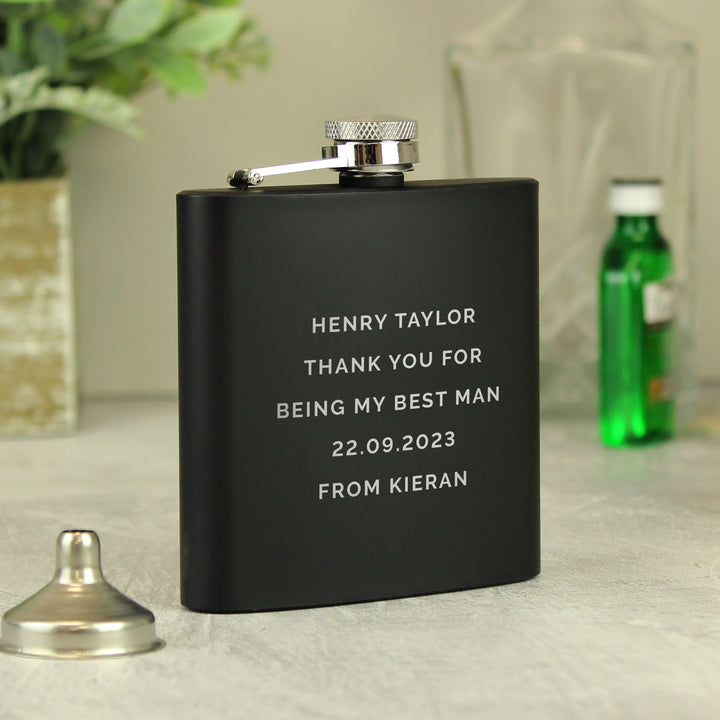 Buy Personalised Free Text Black Hip Flask - Father's Day gift available now at www.giftsfinder.co.uk