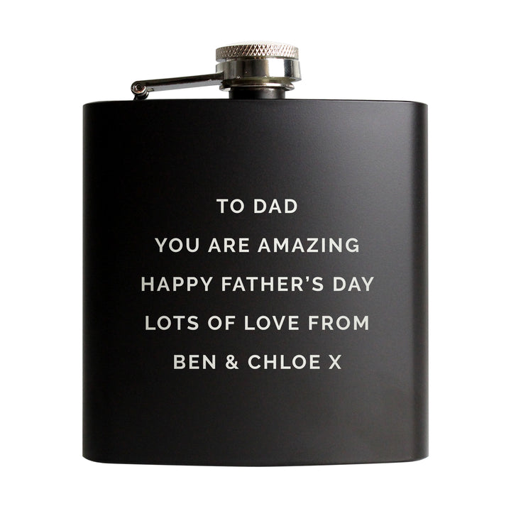 Buy Personalised Free Text Black Hip Flask - Father's Day gift available now at www.giftsfinder.co.uk