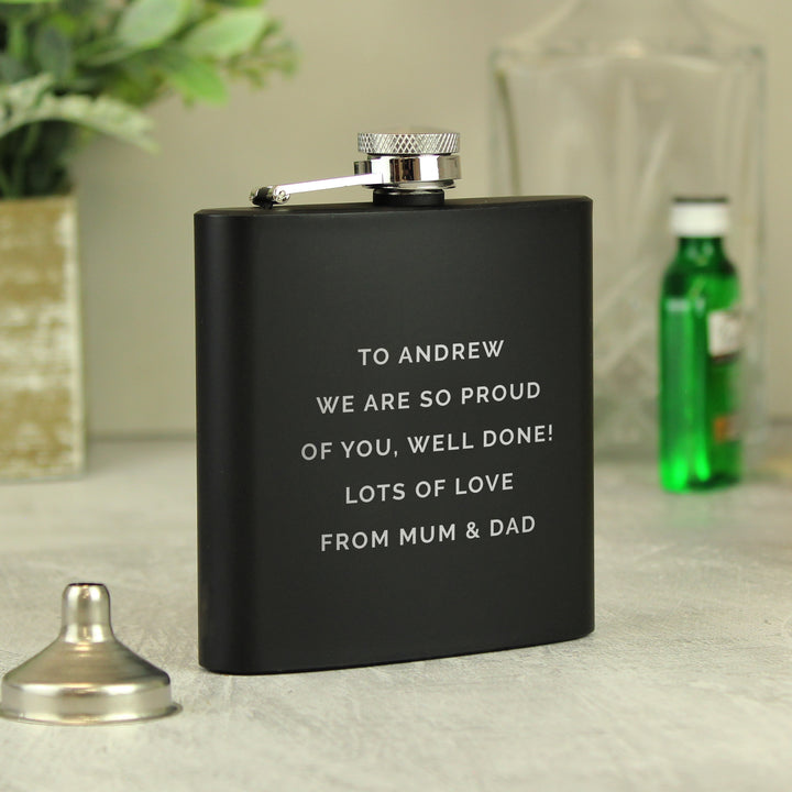 Buy Personalised Free Text Black Hip Flask available now at www.giftsfinder.co.uk