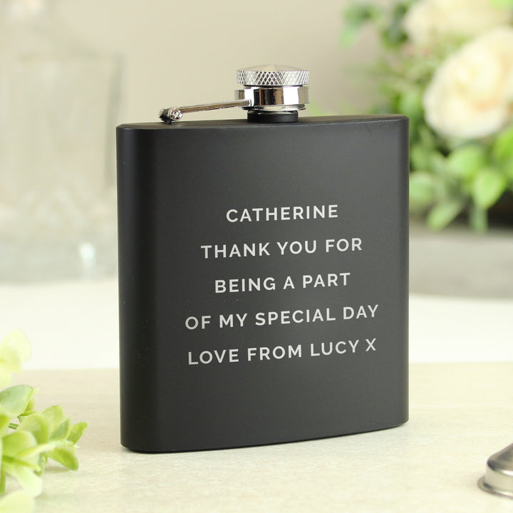 Buy Personalised Free Text Black Hip Flask available now at www.giftsfinder.co.uk