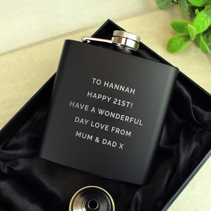 Buy Personalised Free Text Black Hip Flask - Father's Day gift available now at www.giftsfinder.co.uk