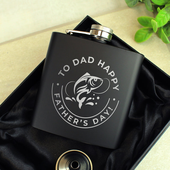 Personalised Fishing Black Hip Flask - part of the Gifts Finder Personalised Hip Flasks collection