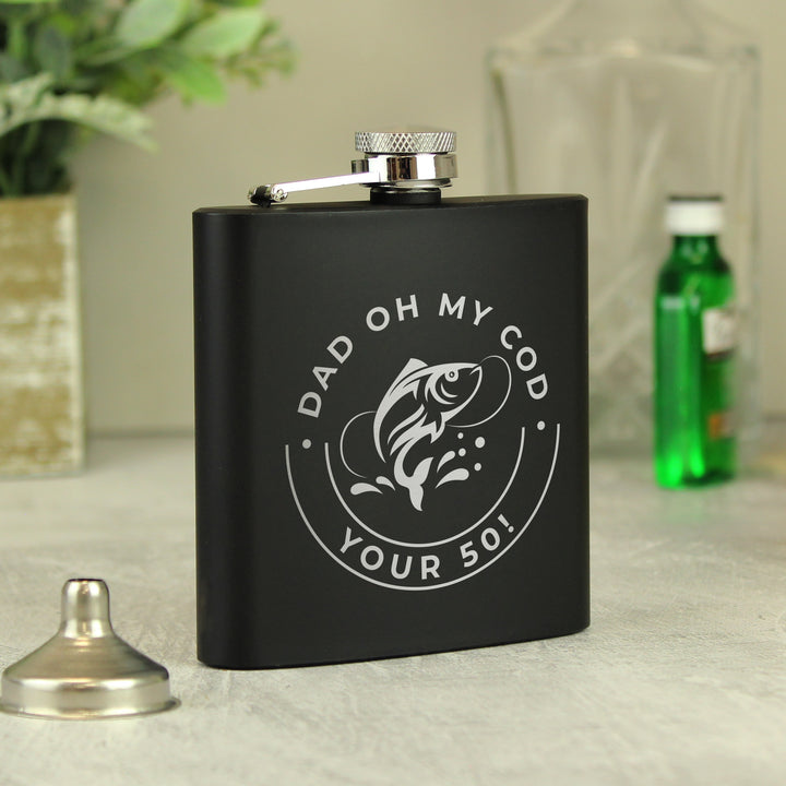 Personalised Fishing Black Hip Flask - part of the Gifts Finder Personalised Hip Flasks collection