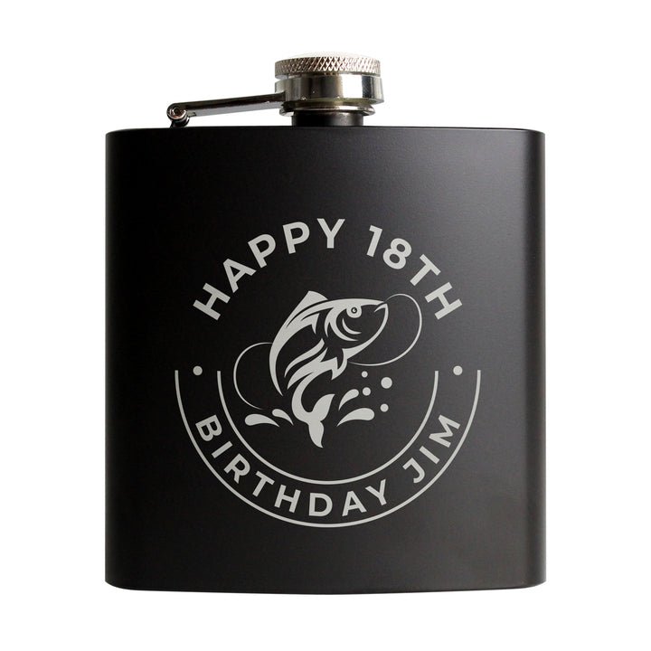 Personalised Fishing Black Hip Flask - part of the Gifts Finder Personalised Hip Flasks collection