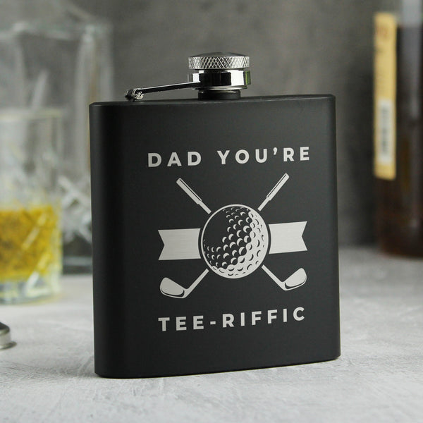 Buy Personalised Golf Black Hip Flask - Father's Day gift available now at www.giftsfinder.co.uk