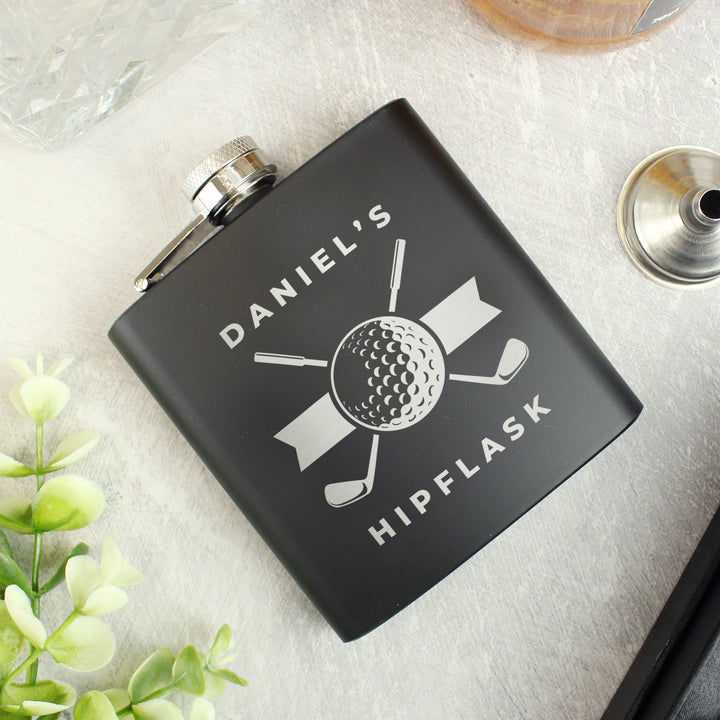 Personalised Golf Black Hip Flask - part of the Gifts Finder Personalised Hip Flasks collection