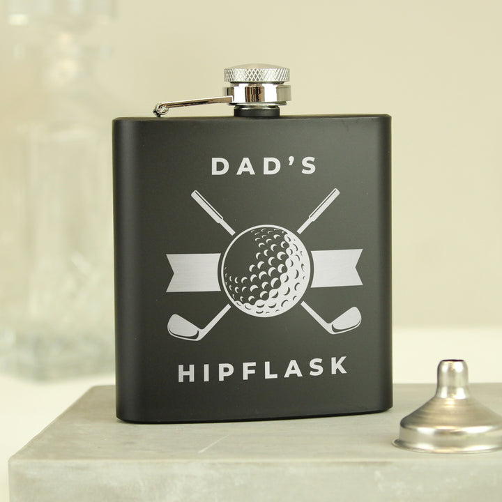 Personalised Golf Black Hip Flask - part of the Gifts Finder Personalised Hip Flasks collection