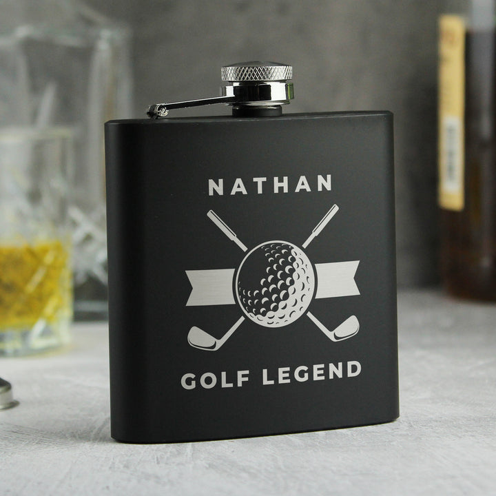 Personalised Golf Black Hip Flask - part of the Gifts Finder Personalised Hip Flasks collection