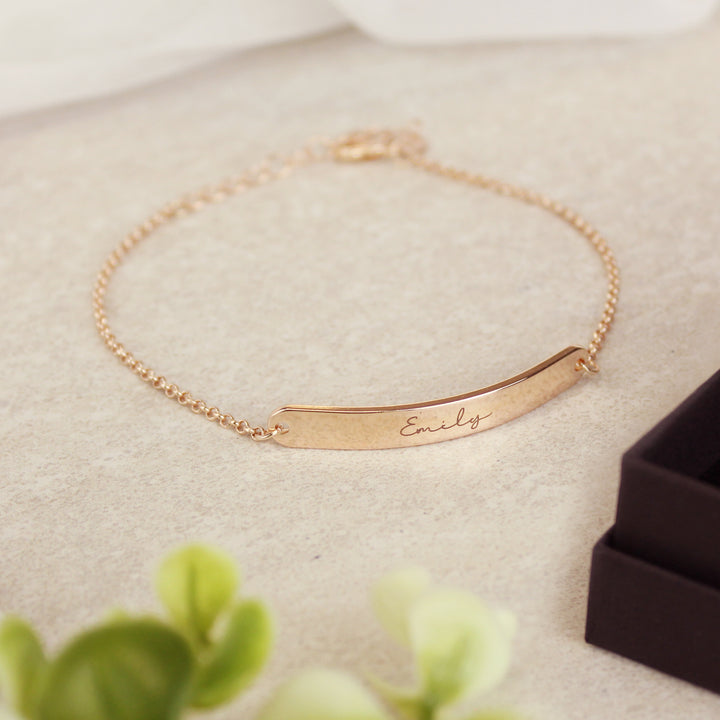 Buy Personalised Name Only Rose Gold Tone Bar Bracelet at www.giftsfinder.co.uk