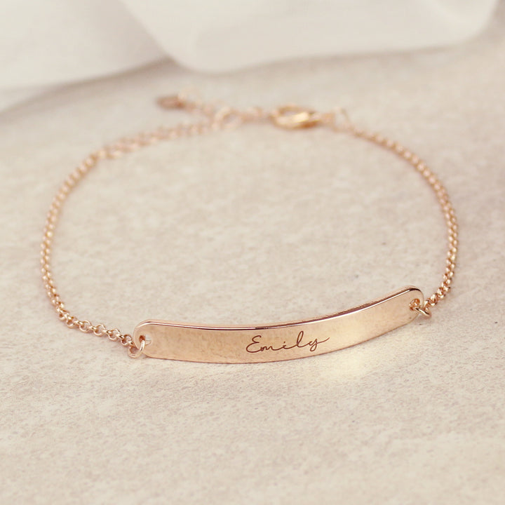 Buy Personalised Name Only Rose Gold Tone Bar Bracelet at www.giftsfinder.co.uk