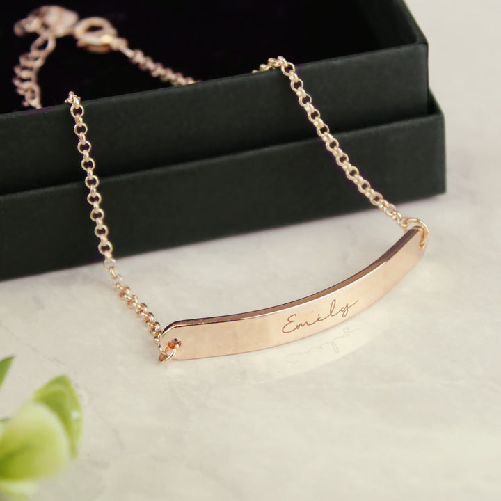 Buy Personalised Name Only Rose Gold Tone Bar Bracelet at www.giftsfinder.co.uk