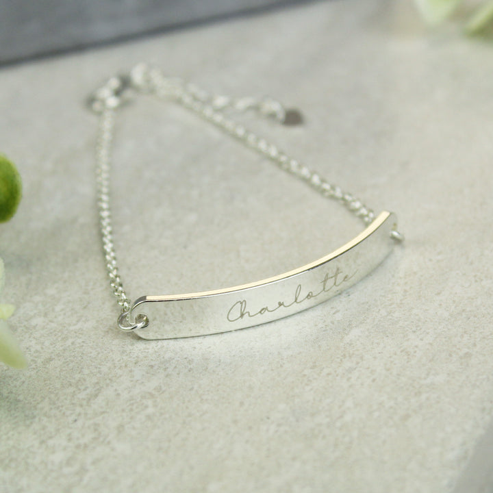 Buy Personalised Name Only Silver Tone Bar Bracelet at www.giftsfinder.co.uk