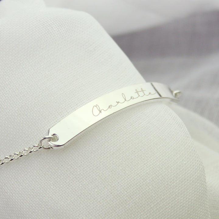 Buy Personalised Name Only Silver Tone Bar Bracelet at www.giftsfinder.co.uk